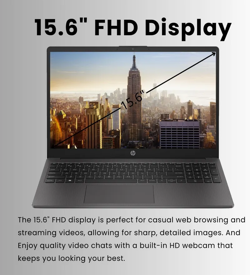 HP 255 G10 15.6" FHD Business Laptop, AMD Ryzen 7 7730U, 64GB RAM, 1TB PCIe SSD, Numeric Keypad, Webcam, Wi-Fi 6, HDMI, Windows 11 Pro, Black