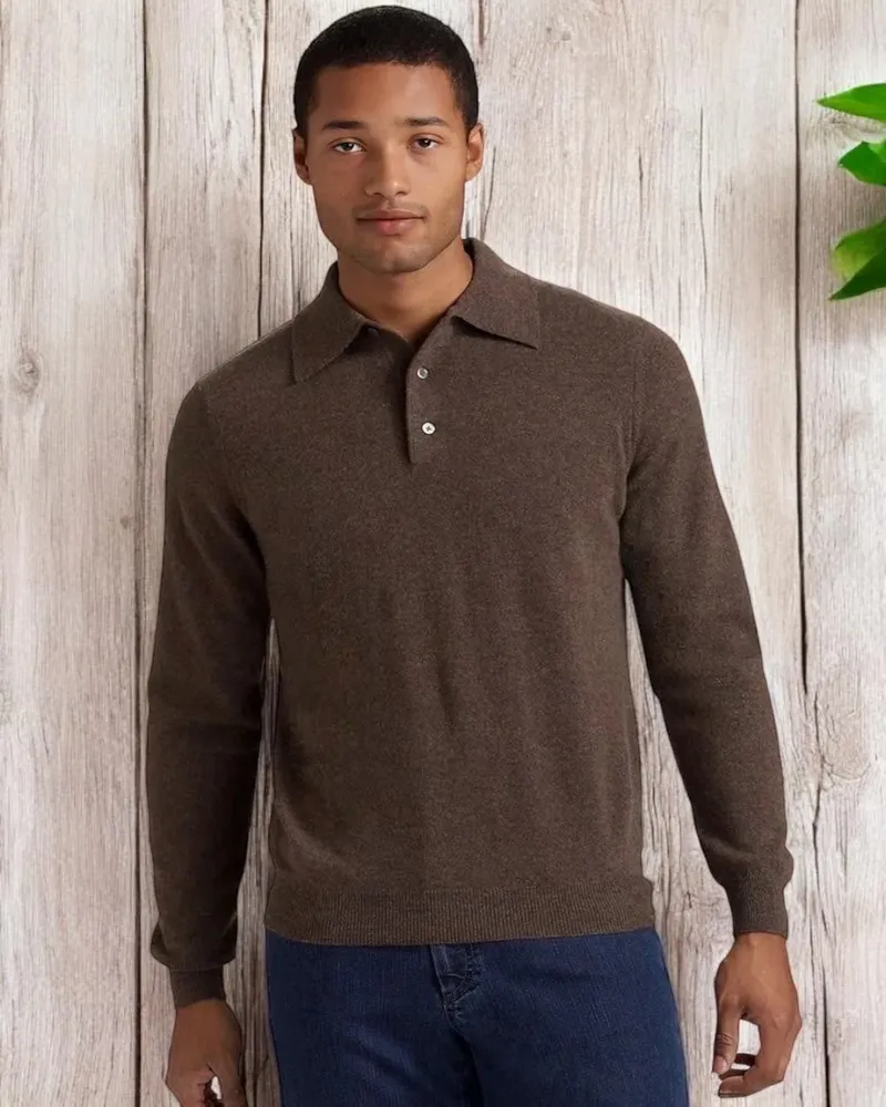 Men's Pure Cashmere Polo Sweater