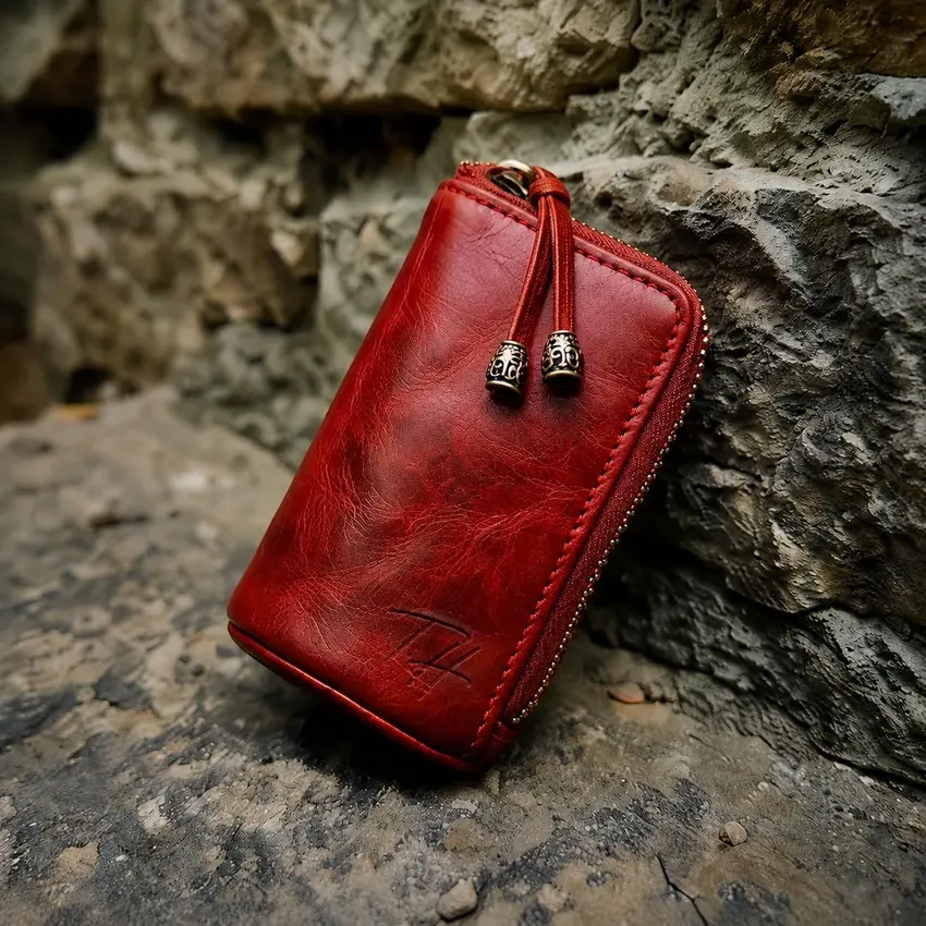 Personalized Full-Grain Leather Key Case, Zippered Organizer with Hook, Groomsmen Gift