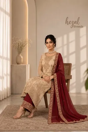 Designer Embroidered Silk Suit Set With Dupatta, Pakistani Ethnic Wear