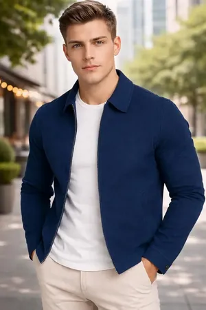 Men's Navy blue Suede Jacket – Classic Style, Comfort, Versatile Wear