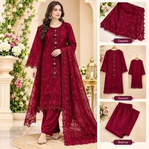 Maroon Pakistani Salwar Kameez Embroidered 3 Piece Suit Wedding Guest & Eid Outfit Traditional Party Wear
