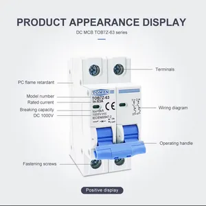 TOMZN 2P DC 1000V Solar Mini Circuit Breaker 3A 6A 10A 16A 20A 25A 32A 40A 50A 63A DC MCB for PV System