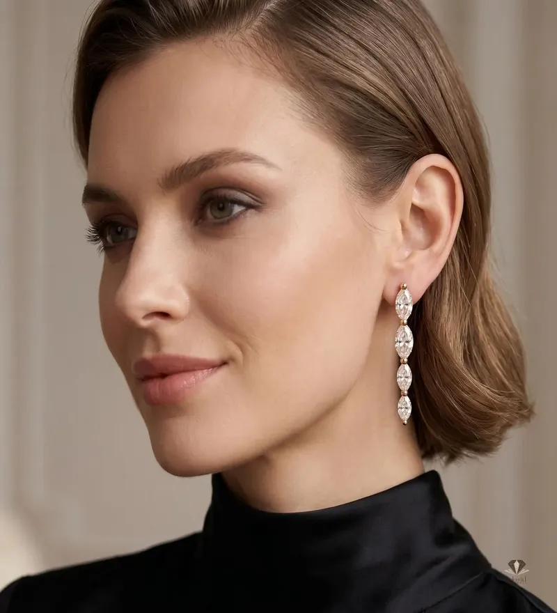 Marquise Diamond Drop Earrings, Lab Grown, Moissanite, Gold, Minimalist Bridal Jewelry