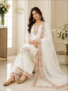 Premium Designer White Palazzo Suit Salwar Kameez with Dupatta 3pc Set Readymade ,Punjalbi Wedding Dress Sharara for Women,Pakistani Suit